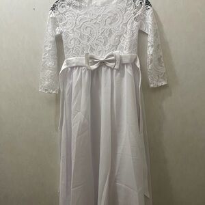 Elegant White Lace Dress with Bow